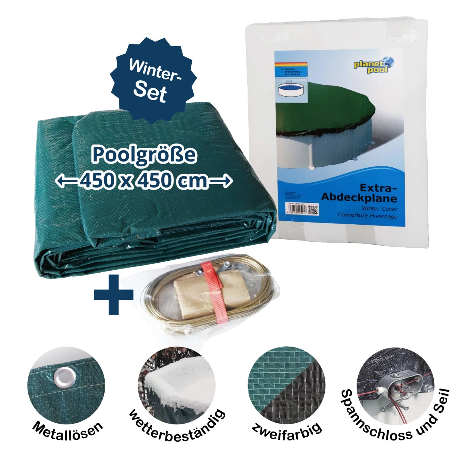 Waterman Abdeckplane Für 450cm Rund Pools Und Schwimmbecken - 94 G/m² Stark Winterschutz Und Ganzjahresabdeckung