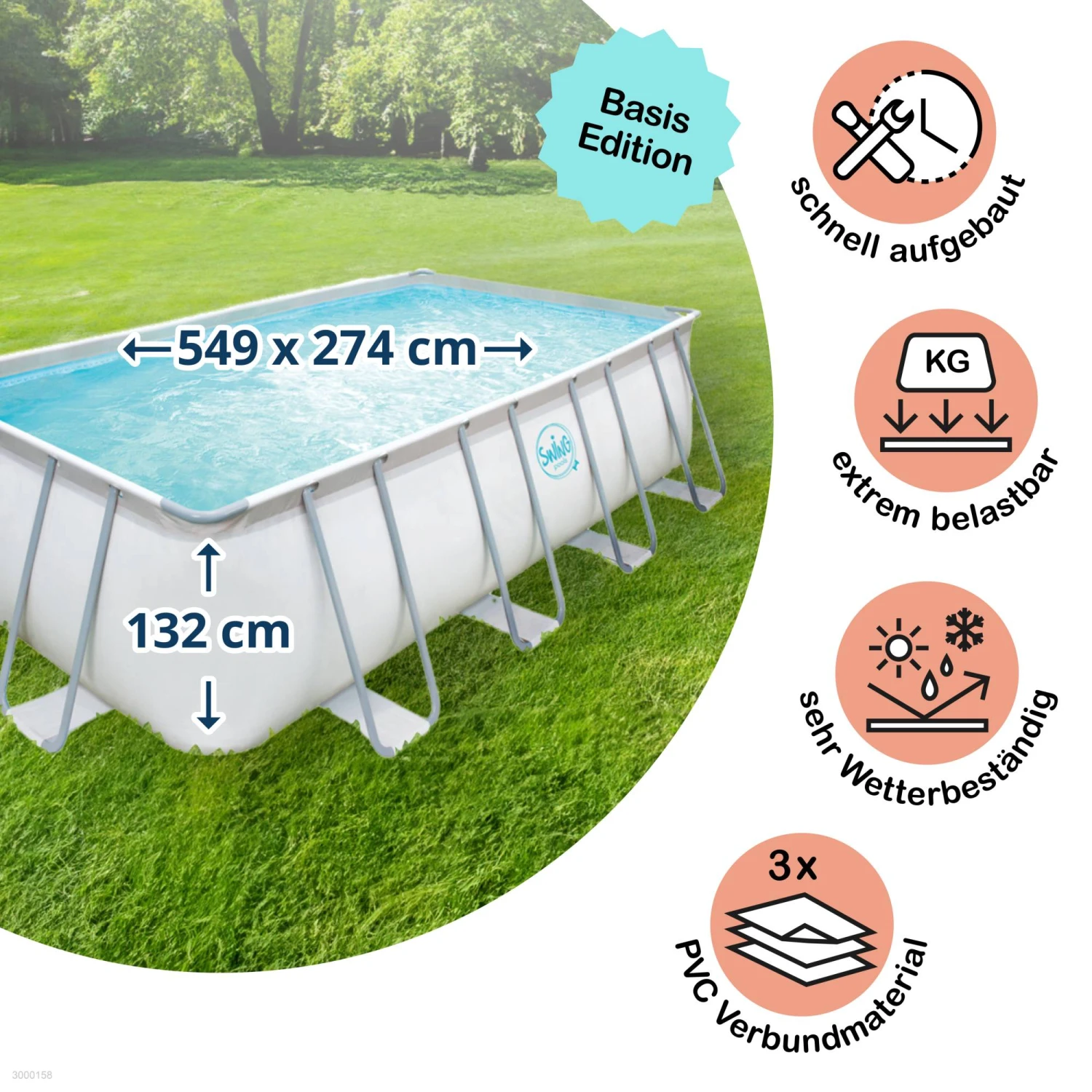 Polygroup Summer Waves Elite Frame Pool Hellgrau Rechteckig 549 X 274 X 132 Cm Solo (3000158)