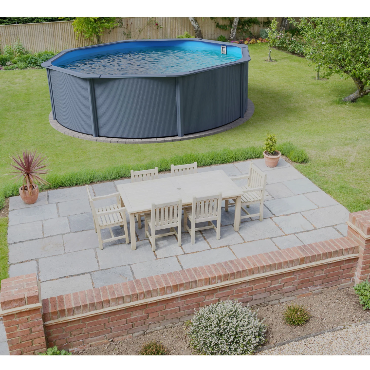 Stahlwandpool Rund Classic 450x120 Cm, Stahl 0,4 Mm Anthrazit, Folie 0,3 Mm Blau, Overlap – Bild 3