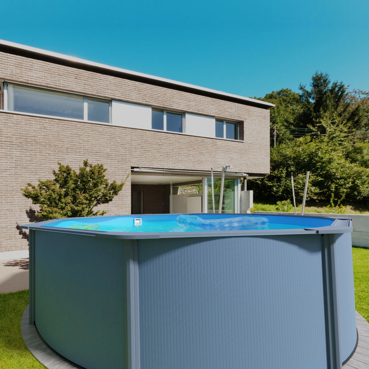 GRE Stahlwandpool Set (5-teilig) Hoch Rund Classic 450 X 120 Cm, Stahl 0,45mm Anthrazit Folie 0,3mm Blau – Bild 3