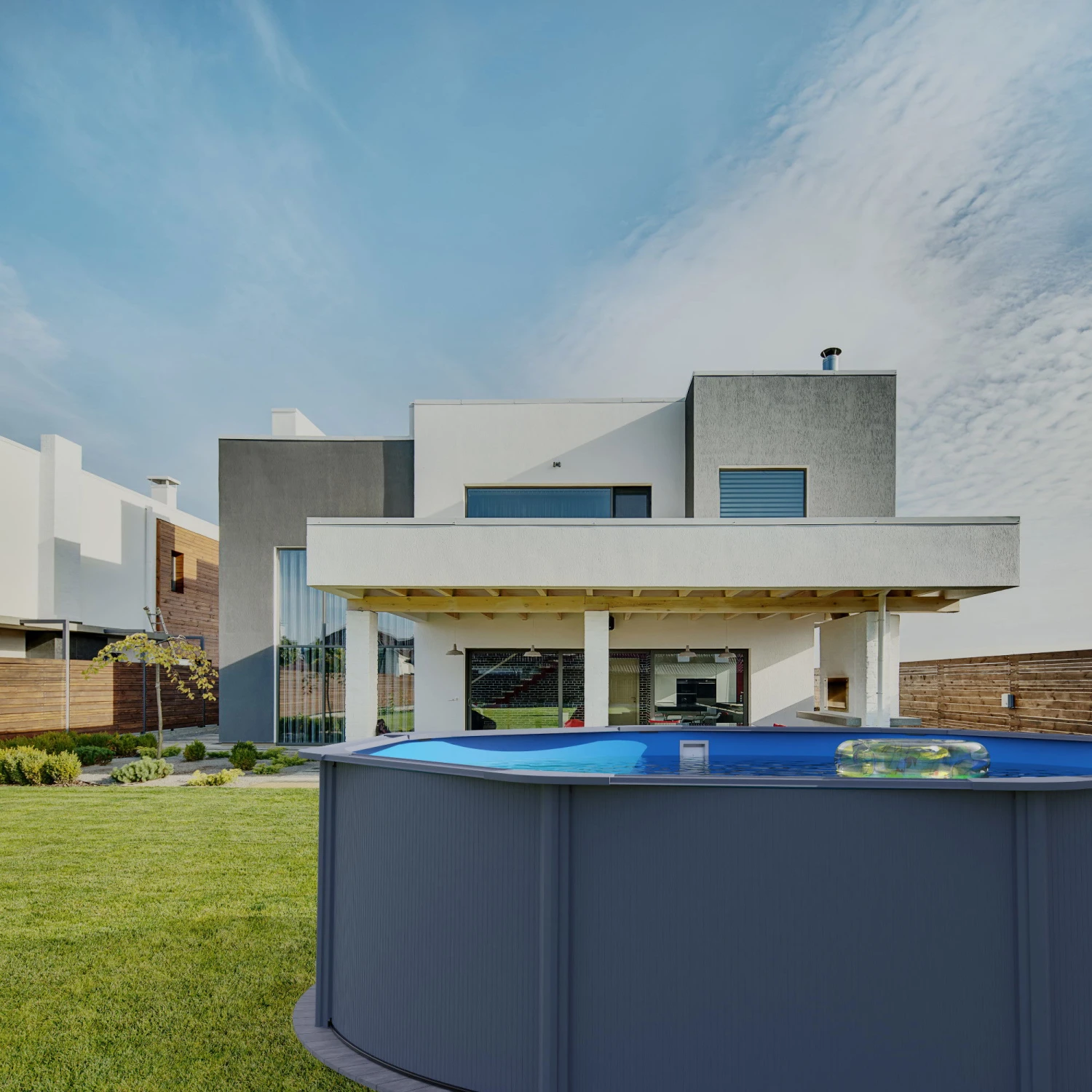 GRE Stahlwandpool Set (5-teilig) Hoch Rund Classic 450 X 120 Cm, Stahl 0,45mm Anthrazit Folie 0,3mm Blau – Bild 4