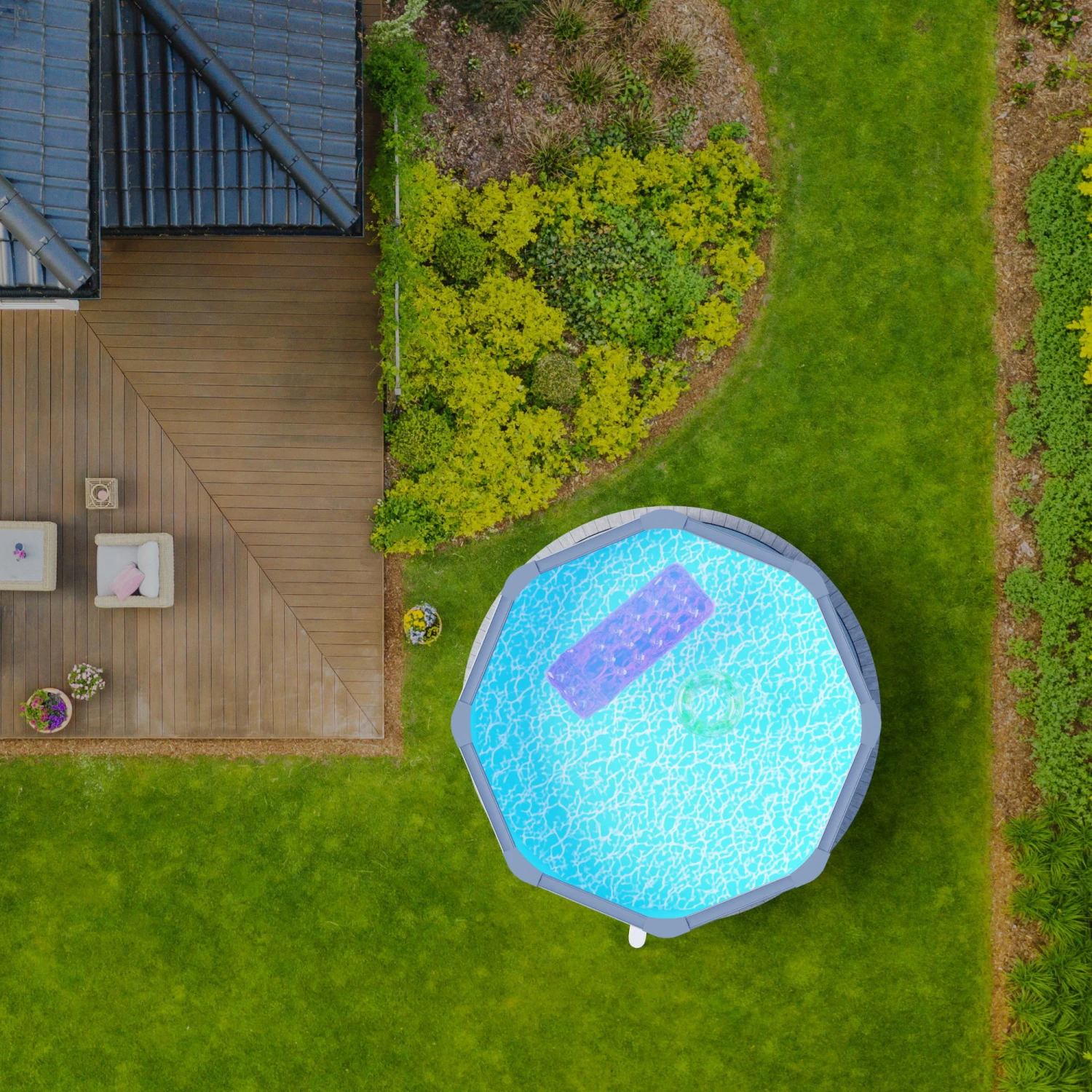 Stahlwandpool Rund Classic 450x120 Cm, Stahl 0,4 Mm Anthrazit, Folie 0,3 Mm Blau, Overlap – Bild 8