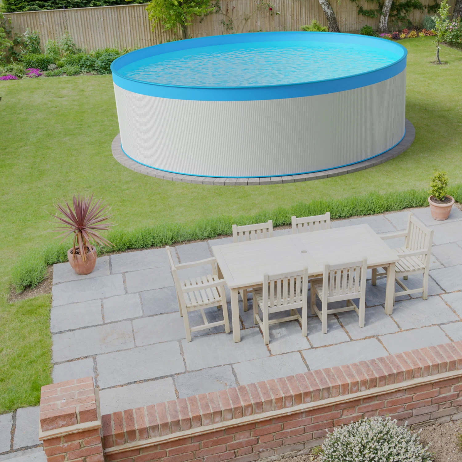 Waterman Stahlwandpool Set (3-Teilig) Rund 350x90 Cm, Stahl 0,3 Mm Weiß, Folie 0,2 Mm Blau, Overlap – Bild 3