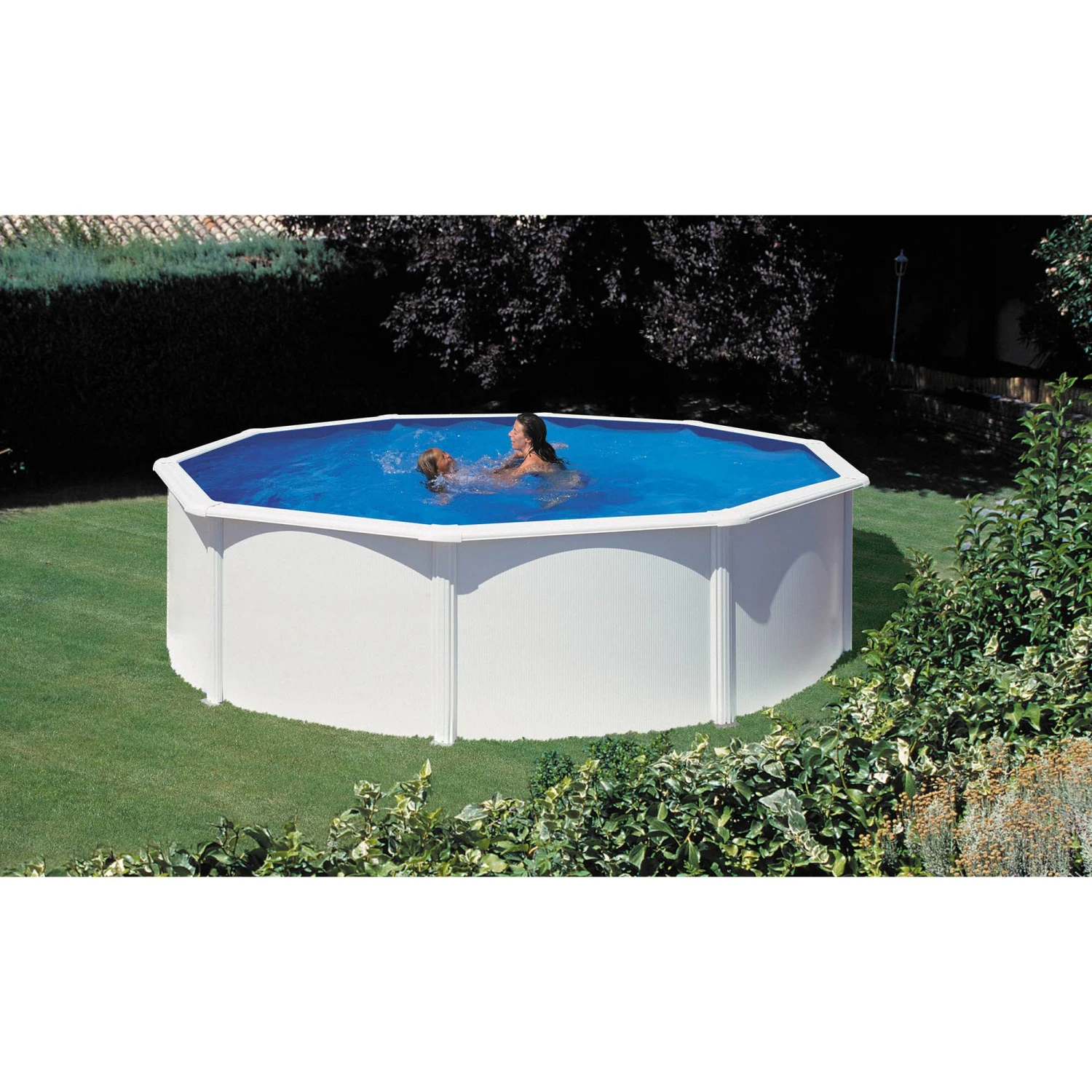 GRE Stahlwandpool Rund 550x132cm, Stahl 0,45mm Weiß, Folie 0,4mm Blau, Overlap