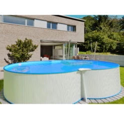 Stahlwandpool Achtform 650x420x120 Cm, Stahl 0,4 Mm Weiß, Folie 0,4 Mm Blau, Einhängebiese