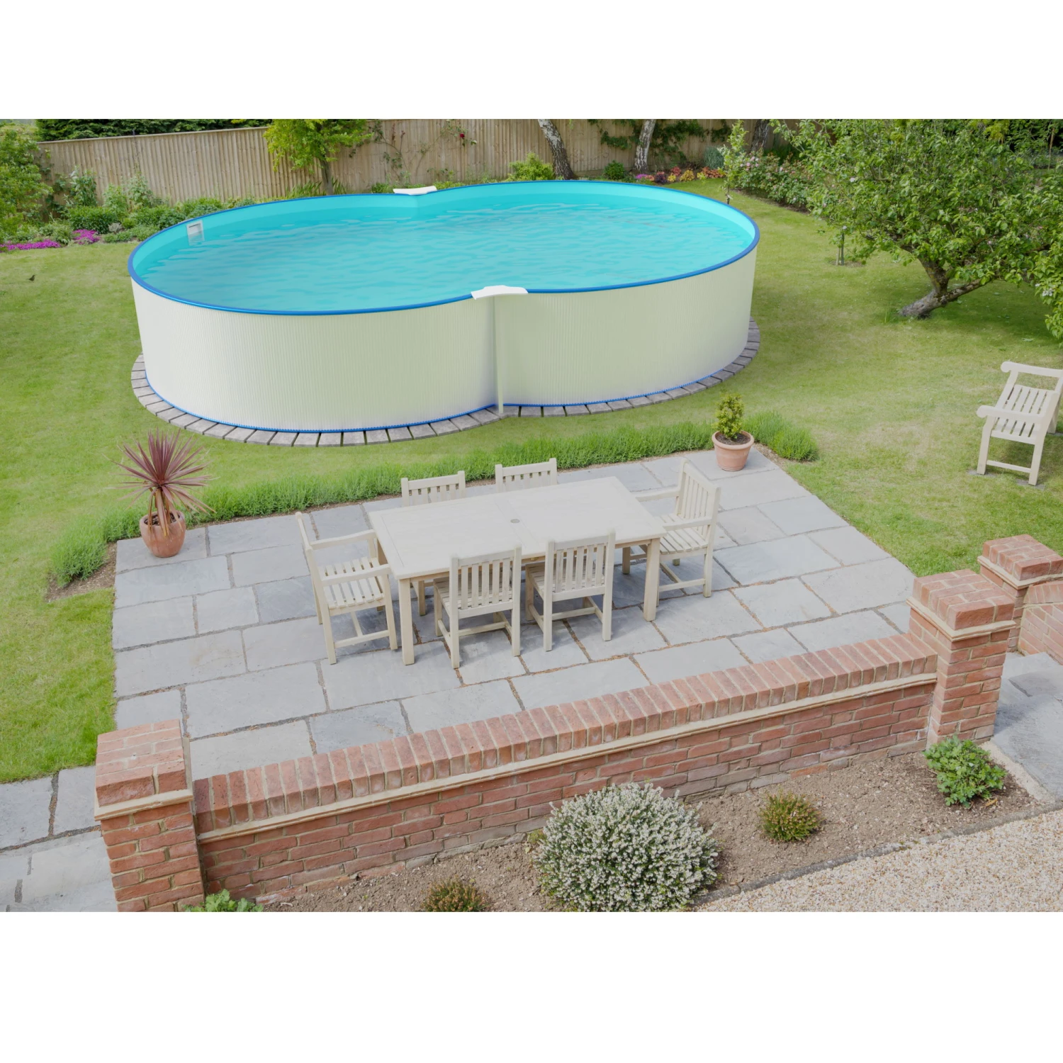 Waterman Stahlwandpool Set (6-teil) Hoch Achtform Montevideo 470x300x120cm, Stahl 0,4mm Weiß Folie 0,4mm Blau – Bild 2