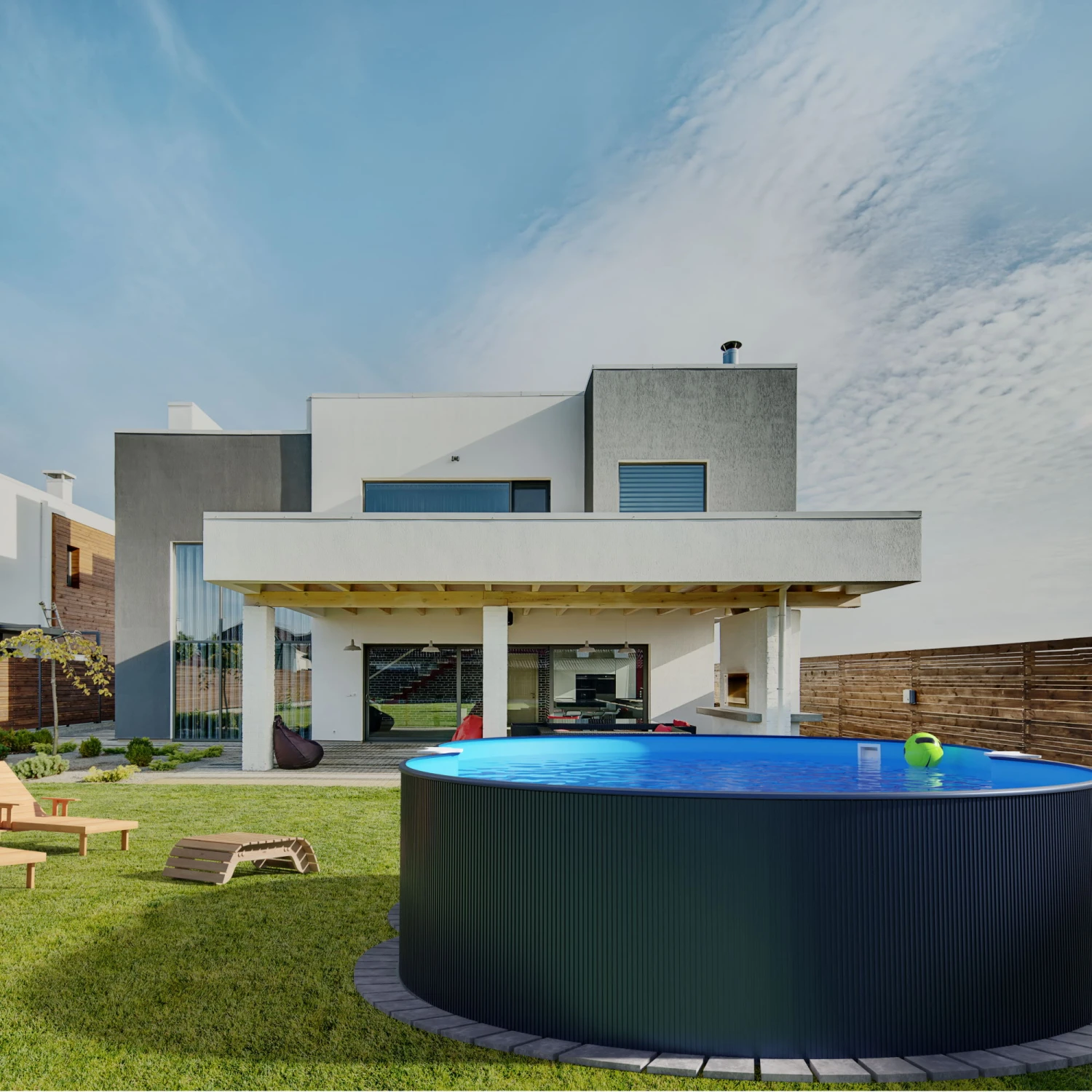 Stahlwandpool Achtform 540x350x120 Cm, Stahl 0,4 Mm Anthrazit, Folie 0,4 Mm Blau, Einhängebiese – Bild 3