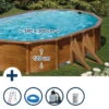 Stahlwandpool Set Oval Classic 500x300x120 Cm, Stahl 0,45 Mm Holzoptik, Folie 0,3 Mm Blau, Overlap