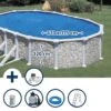 GRE Stahlwandpool Set (6-teilig) Hoch Oval 610 X 375 X 120 Cm, Stahl 0,45mm Steinoptik Folie 0,3mm Blau