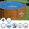 GRE Stahlwandpool Set (6-teilig) Hoch Rund 550 X 132 Cm, Stahl 0,45 Mm Holzoptik Folie 0,4 Mm Blau